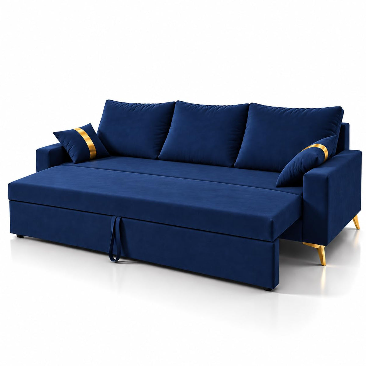 Adorn India Damian Plus 3-Seater Sofa Cum Bed | Velvet Suede Fabric |Blue