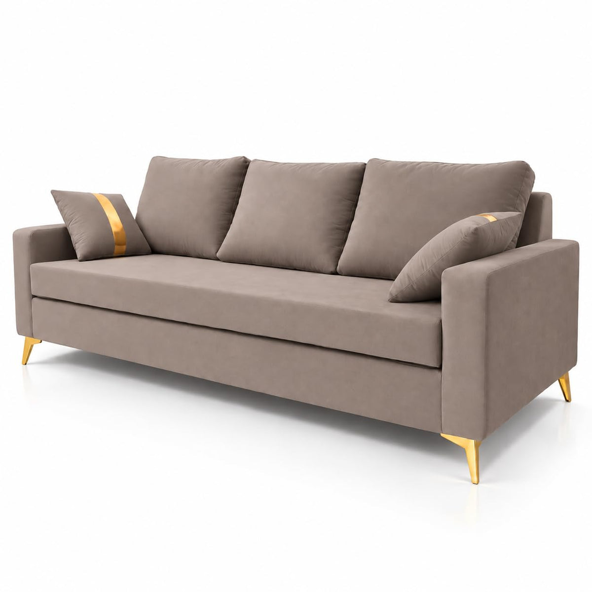 Adorn India Damian Plus 3-Seater Sofa Cum Bed | Velvet Suede Fabric | Beige