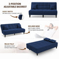Adorn India Alyssum 3 Seater Sofa Cum Bed 4X6 Velvet 2 Cushions (Color Blue) and Suitable for All Indoor, with 3 Years Warranty