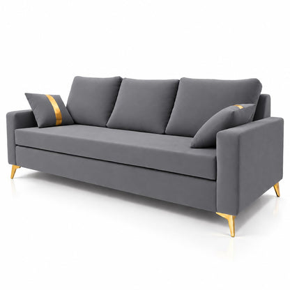 Adorn India Damian Plus 3-Seater Sofa Cum Bed | Velvet Suede Fabric | Grey
