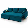 Adorn India Damian Plus 3-Seater Sofa Cum Bed | Velvet Suede Fabric | Ocean Blue