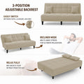 Adorn India Alyssum 3 Seater Sofa Cum Bed 4X6 Velvet 2 Cushions (Color Beige) and Suitable for All Indoor, with 3 Years Warranty