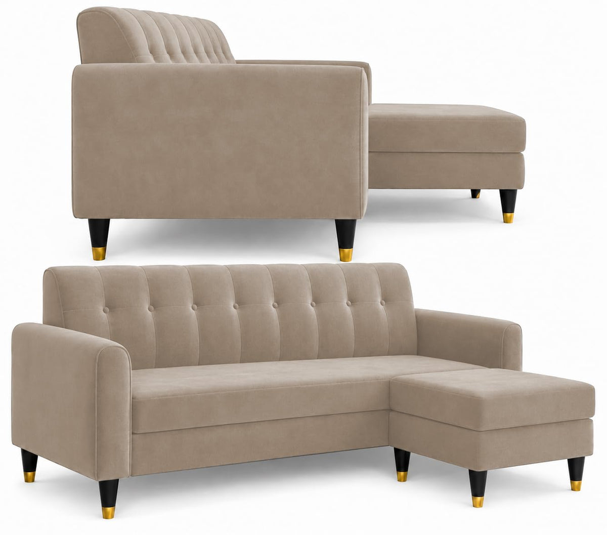Rio Elegant L Shape 4 Seater Sofa Set (Beige)