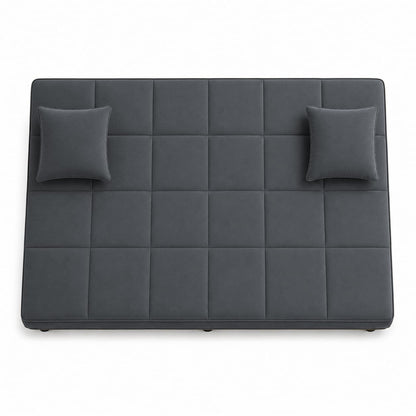Adorn India Alyssum 3 Seater Sofa Cum Bed 4X6 Velvet 2 Cushions (Color Grey) and Suitable for All Indoor, with 3 Years Warranty