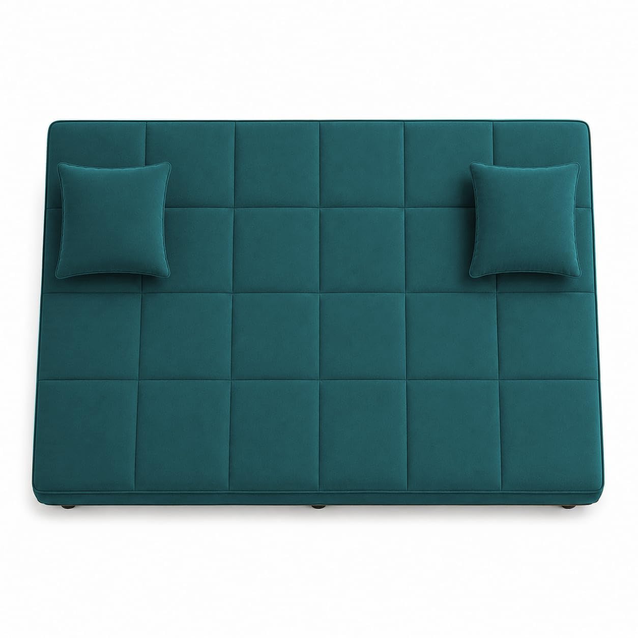 Adorn India Alyssum 3 Seater Sofa Cum Bed 4X6 Velvet 2 Cushions (Color Aqua Blue) and Suitable for All Indoor, with 3 Years Warranty