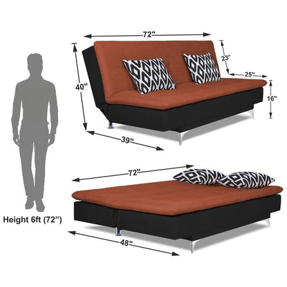 Adorn India Aspen Rhombus 3 Seater Sofa Cum Bed (Rust & Black) (3 Year Warranty)