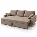 Adorn India Damian Plus 3-Seater Sofa Cum Bed | Velvet Suede Fabric | Beige