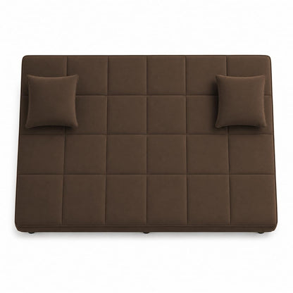 Adorn India Alyssum 3 Seater Sofa Cum Bed 4X6 Velvet 2 Cushions (Color Brown) and Suitable for All Indoor, with 3 Years Warranty