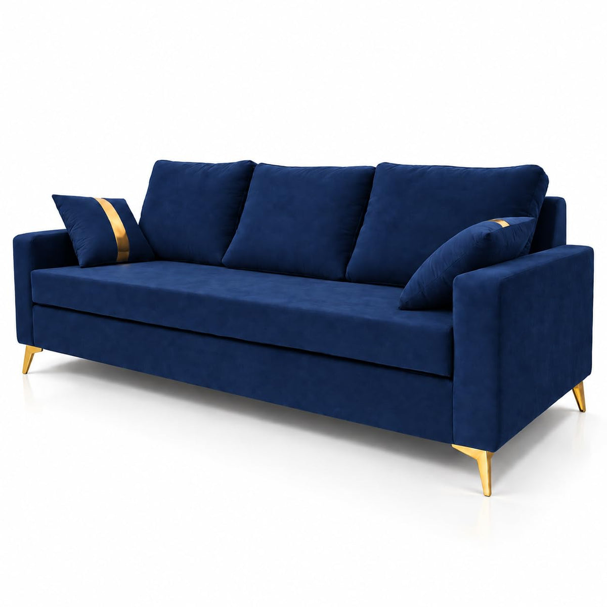 Adorn India Damian Plus 3-Seater Sofa Cum Bed | Velvet Suede Fabric |Blue