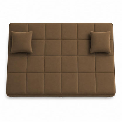 Adorn India Alyssum 3 Seater Sofa Cum Bed 4X6 Velvet 2 Cushions (Color Camel) and Suitable for All Indoor, with 3 Years Warranty