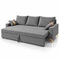 Adorn India Damian Plus 3-Seater Sofa Cum Bed | Velvet Suede Fabric | Grey