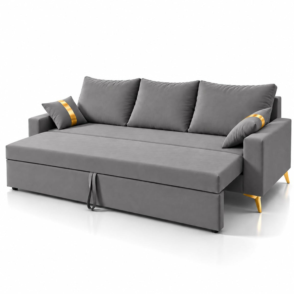 Adorn India Damian Plus 3-Seater Sofa Cum Bed | Velvet Suede Fabric | Grey