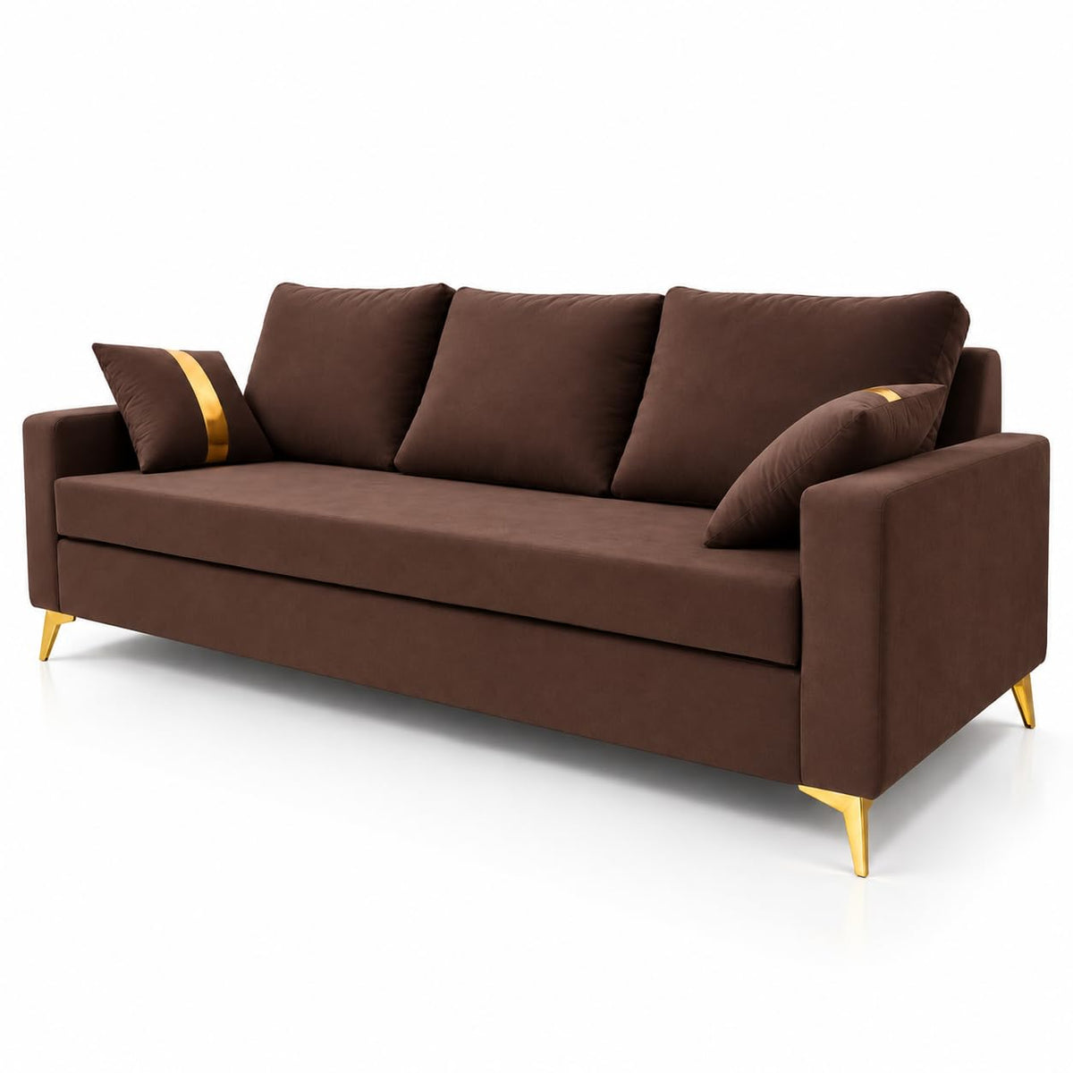 Adorn India Damian Plus 3-Seater Sofa Cum Bed | Velvet Suede Fabric | Brown