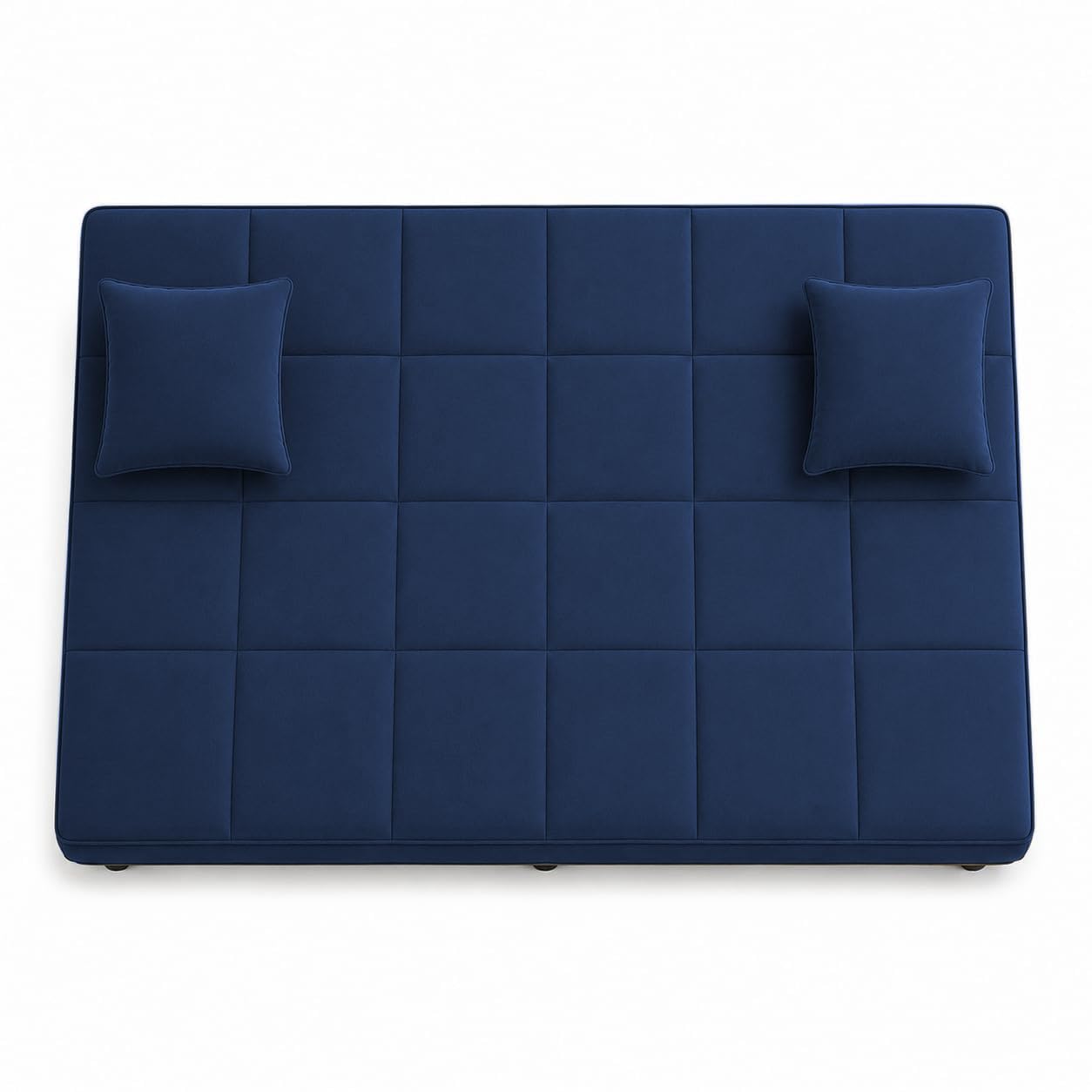 Adorn India Alyssum 3 Seater Sofa Cum Bed 4X6 Velvet 2 Cushions (Color Blue) and Suitable for All Indoor, with 3 Years Warranty