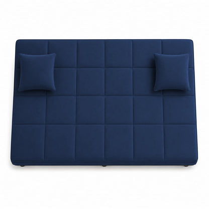 Adorn India Alyssum 3 Seater Sofa Cum Bed 4X6 Velvet 2 Cushions (Color Blue) and Suitable for All Indoor, with 3 Years Warranty