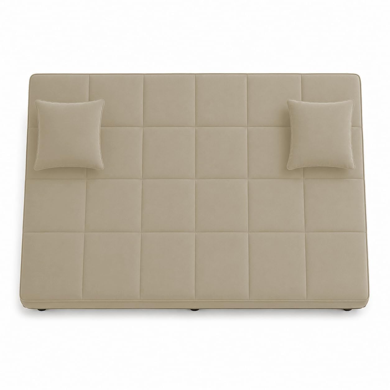 Adorn India Alyssum 3 Seater Sofa Cum Bed 4X6 Velvet 2 Cushions (Color Beige) and Suitable for All Indoor, with 3 Years Warranty