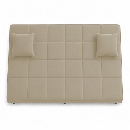 Adorn India Alyssum 3 Seater Sofa Cum Bed 4X6 Velvet 2 Cushions (Color Beige) and Suitable for All Indoor, with 3 Years Warranty