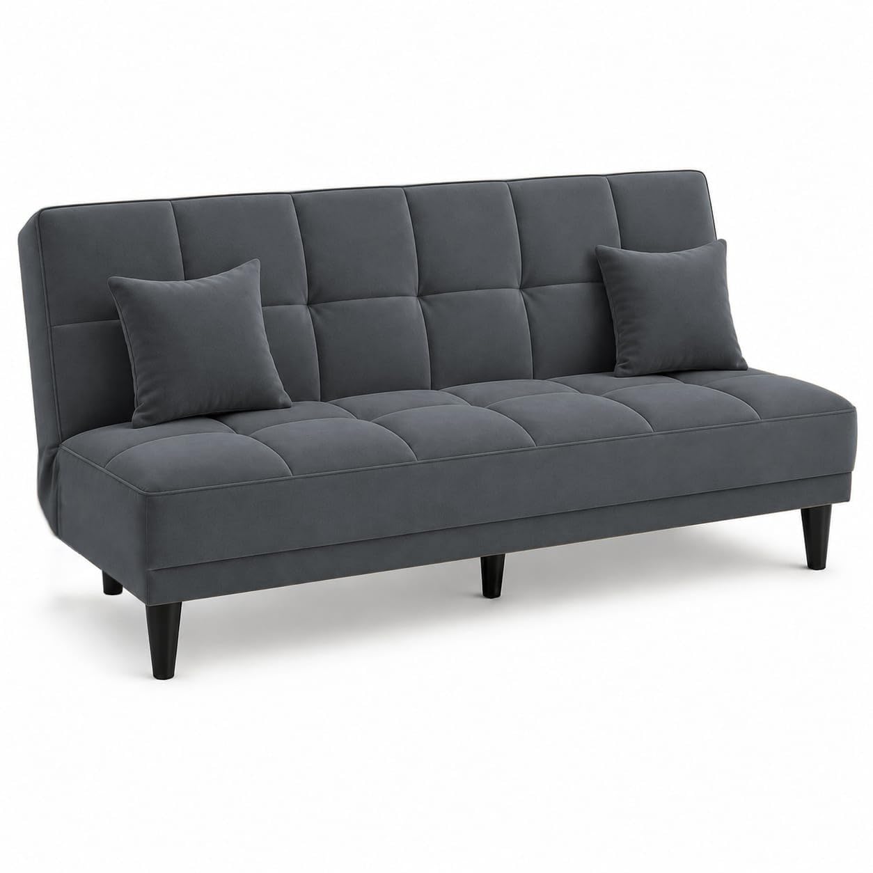 Adorn India Alyssum 3 Seater Sofa Cum Bed 4X6 Velvet 2 Cushions (Color Grey) and Suitable for All Indoor, with 3 Years Warranty