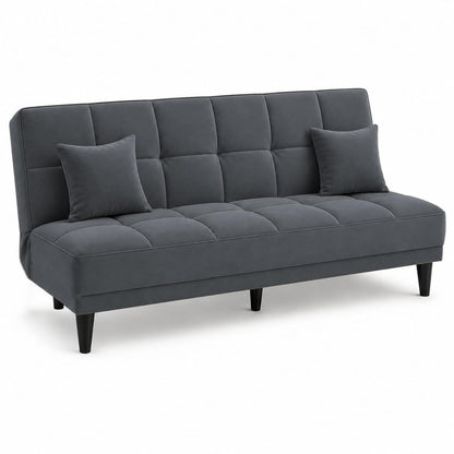 Adorn India Alyssum 3 Seater Sofa Cum Bed 4X6 Velvet 2 Cushions (Color Grey) and Suitable for All Indoor, with 3 Years Warranty