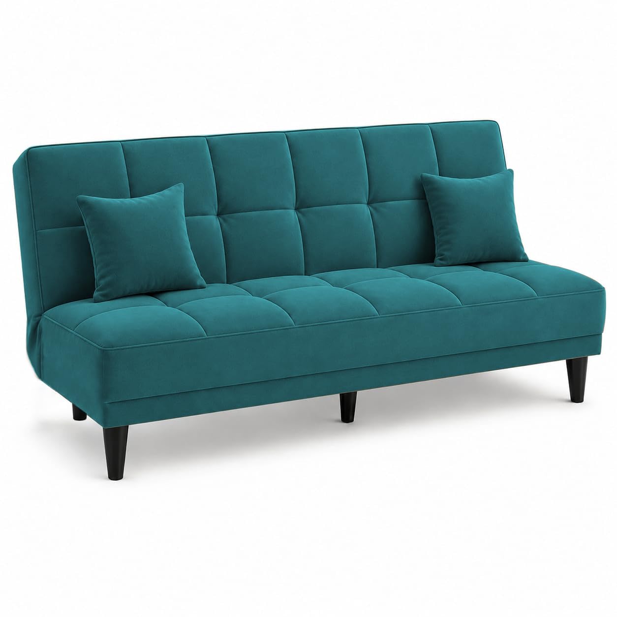 Adorn India Alyssum 3 Seater Sofa Cum Bed 4X6 Velvet 2 Cushions (Color Aqua Blue) and Suitable for All Indoor, with 3 Years Warranty