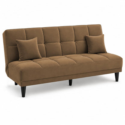 Adorn India Alyssum 3 Seater Sofa Cum Bed 4X6 Velvet 2 Cushions (Color Camel) and Suitable for All Indoor, with 3 Years Warranty