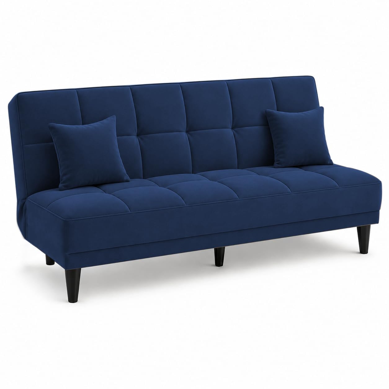 Adorn India Alyssum 3 Seater Sofa Cum Bed 4X6 Velvet 2 Cushions (Color Blue) and Suitable for All Indoor, with 3 Years Warranty