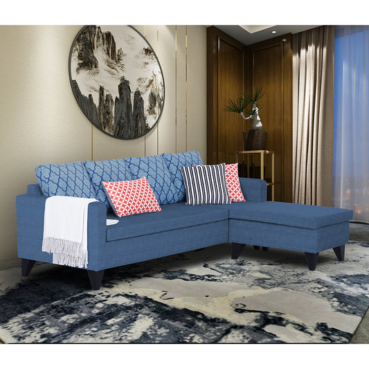 Adorn India Dorothy Blossom L Shape 5 Seater Sofa Set (Right Hand Side) (Blue)
