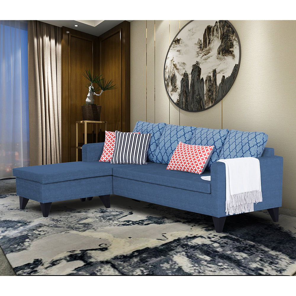 Adorn India Dorothy Blossom L Shape 5 Seater Sofa Set (Left Hand Side) (Blue) (3 Year Warranty)