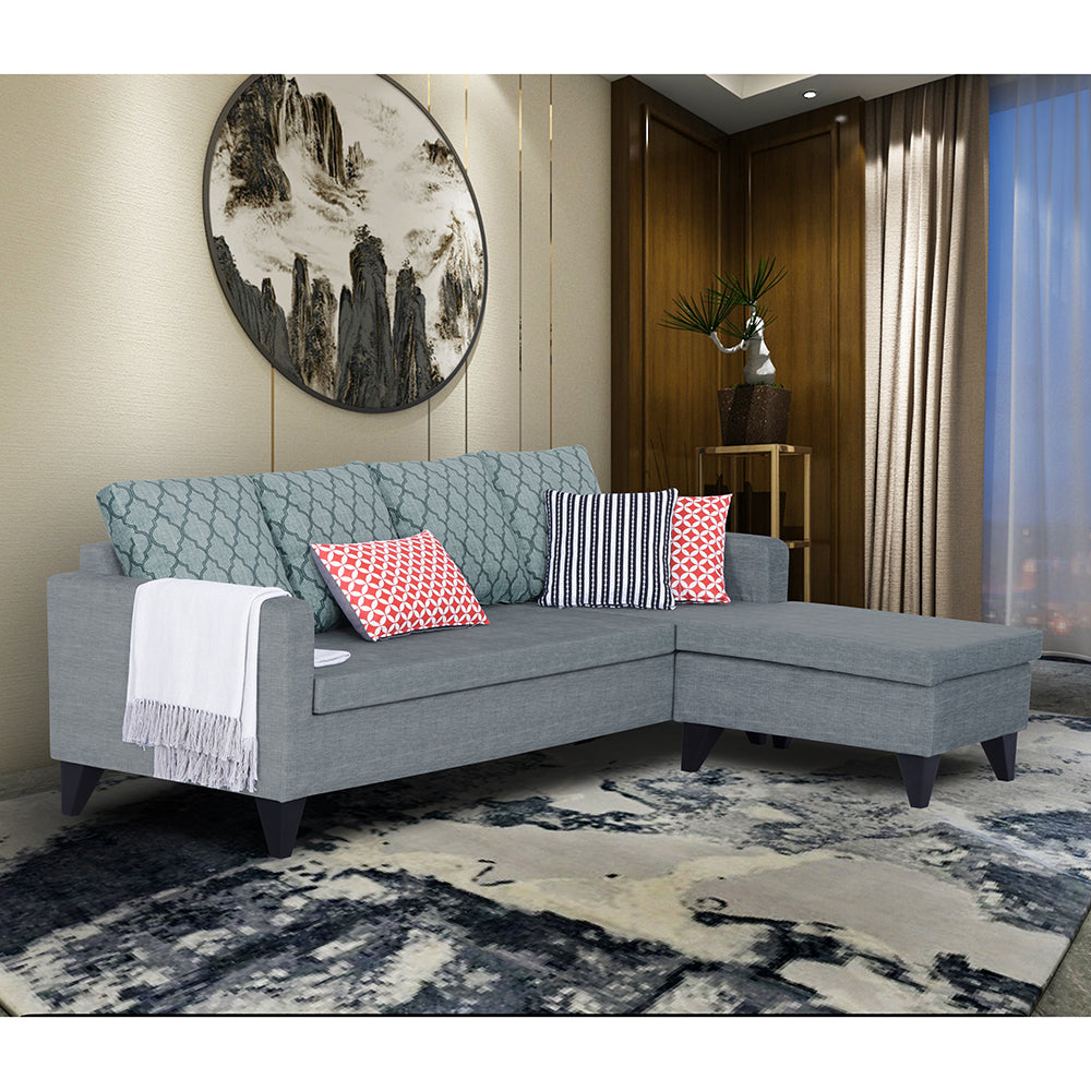 Adorn India Dorothy Blossom L Shape 5 Seater Sofa Set (Right Hand Side) (Grey) (3 Year Warranty)