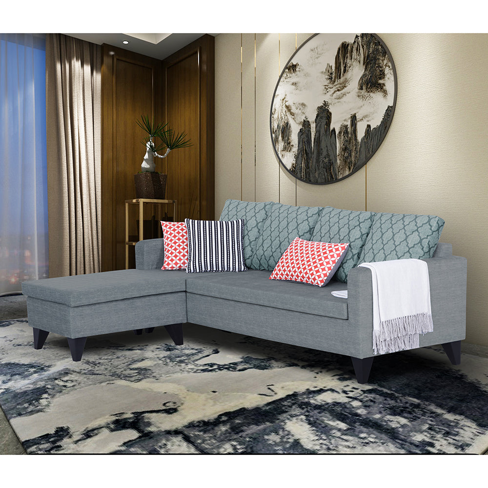 Adorn India Dorothy Blossom L Shape 5 Seater Sofa Set (Left Hand Side) (Grey) (3 Year Warranty)