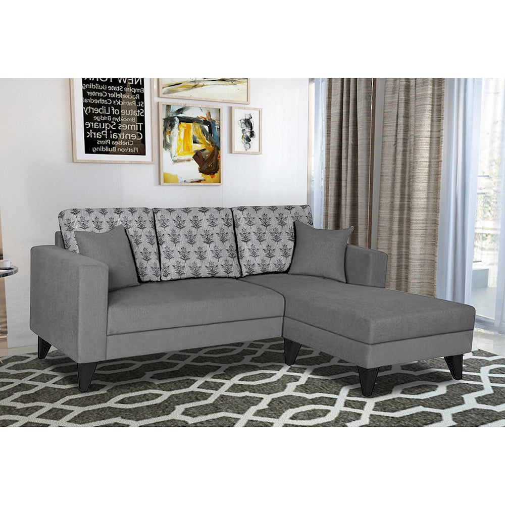 Adorn India Parker Leaf L Shape 4 Seater Sofa Set (Right Hand Side) (Grey) Martin Plus (3 Year Warranty)