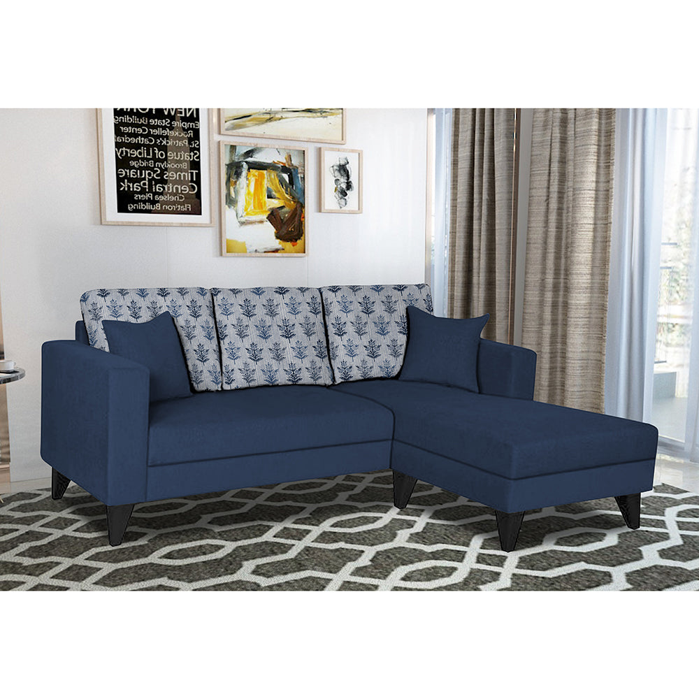 Adorn India Parker Leaf L Shape 4 Seater Sofa Set (Right Hand Side) (Blue) Martin Plus (3 Year Warranty)