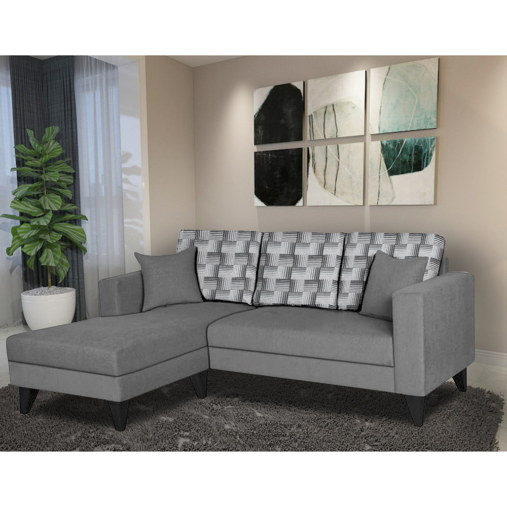 Adorn India Berlin Bricks L Shape 4 Seater Sofa Set (Left Hand Side) (Grey) Martin Plus (3 Year Warranty)
