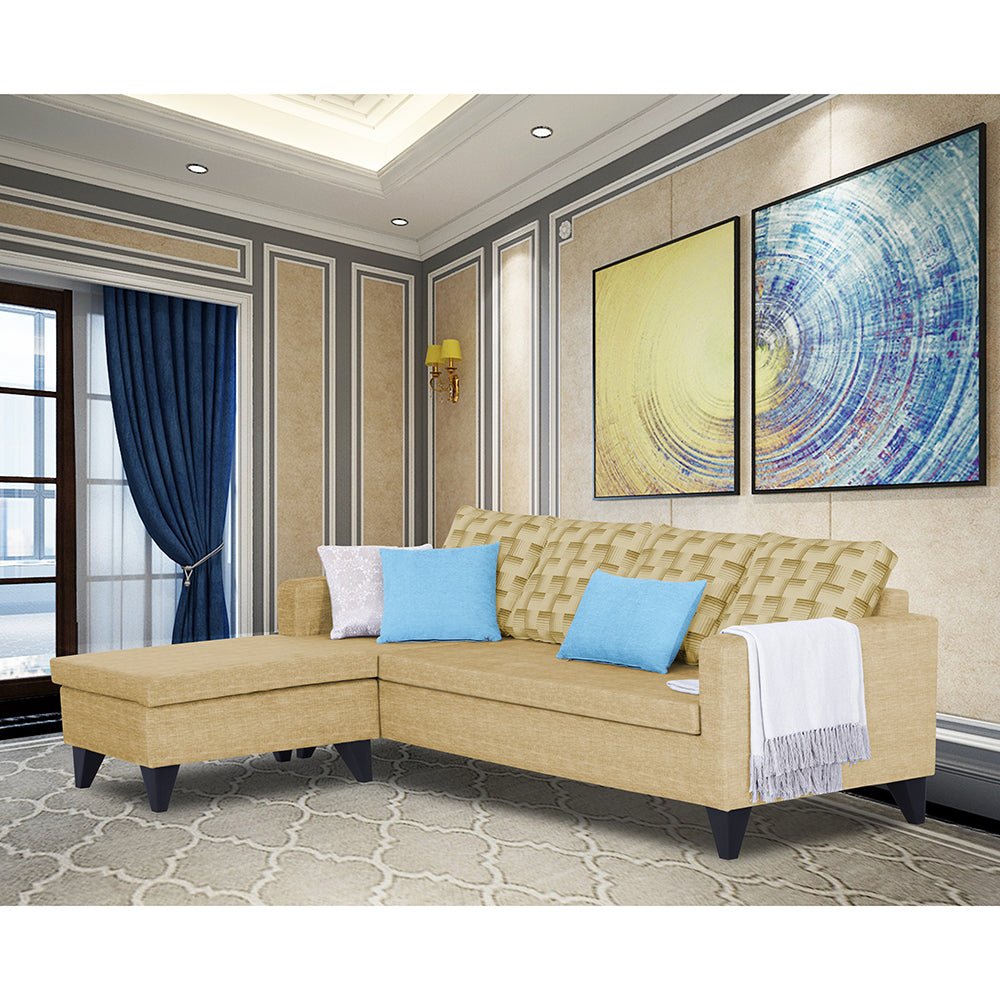 Adorn India Calloway Bricks L Shape 5 Seater Sofa Set LHS (Beige)