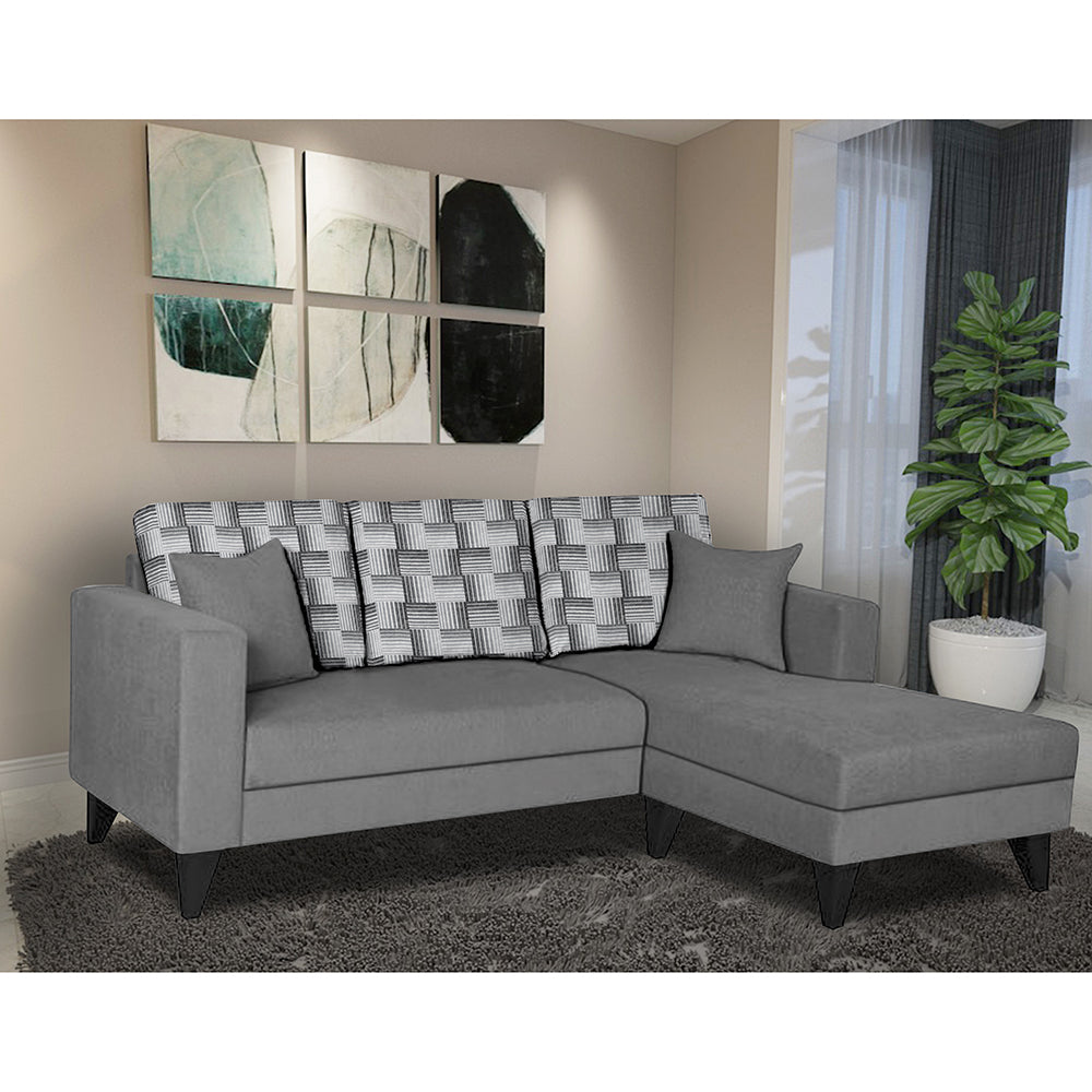 Adorn India Berlin Bricks L Shape 4 Seater Sofa Set (Right Hand Side) (Grey) Martin Plus