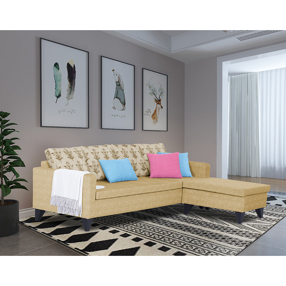 Adorn India Bruce Leaf L Shape 5 Seater Sofa Set RHS (Beige) (3 Year Warranty)