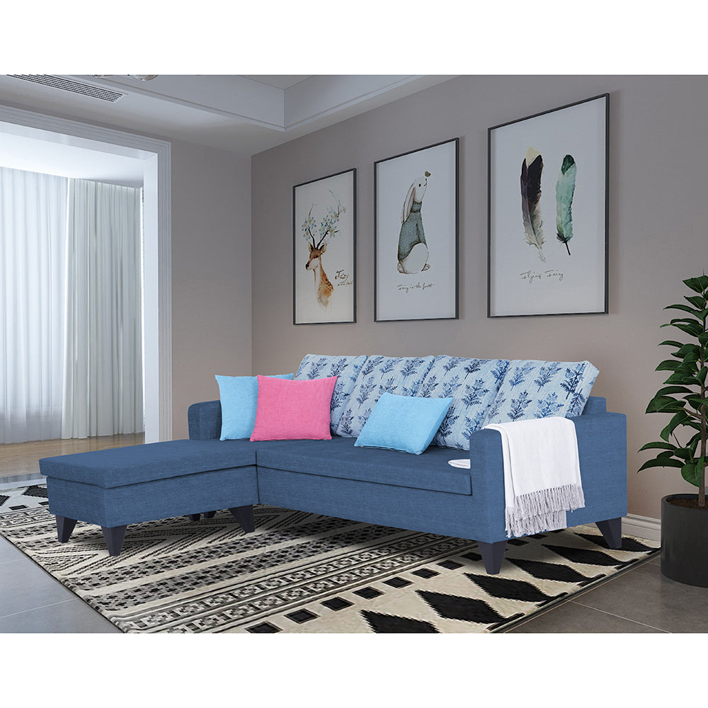 Adorn India Bruce Leaf L Shape 5 Seater Sofa Set LHS (Blue) (3 Year Warranty)