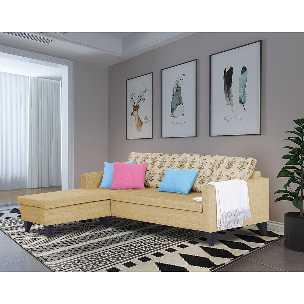 Adorn India Bruce Leaf L Shape 5 Seater Sofa Set LHS (Beige) (3 Year Warranty)