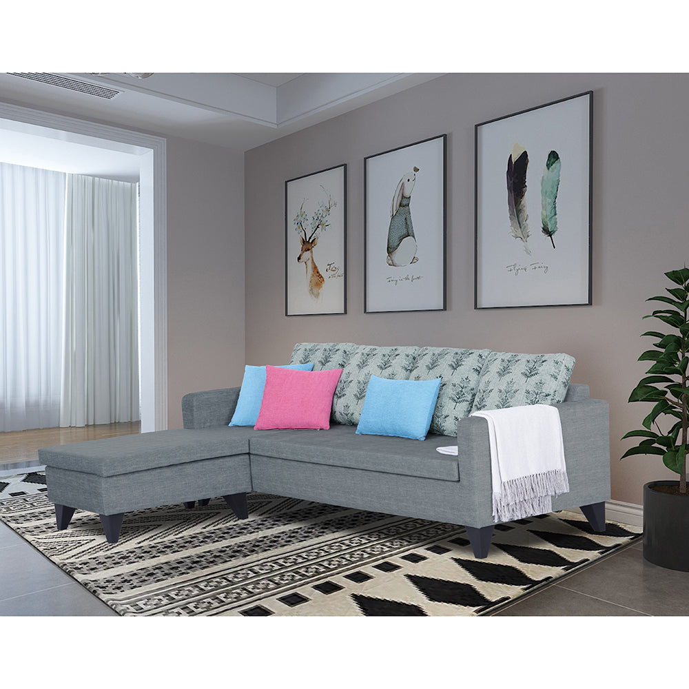 Adorn India Bruce Leaf L Shape 5 Seater Sofa Set LHS (Grey) (3 Year Warranty)