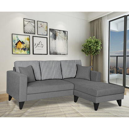 Adorn India Hector Stripes L Shape 4 Seater Sofa Set (Right Hand Side) (Grey) Martin Plus