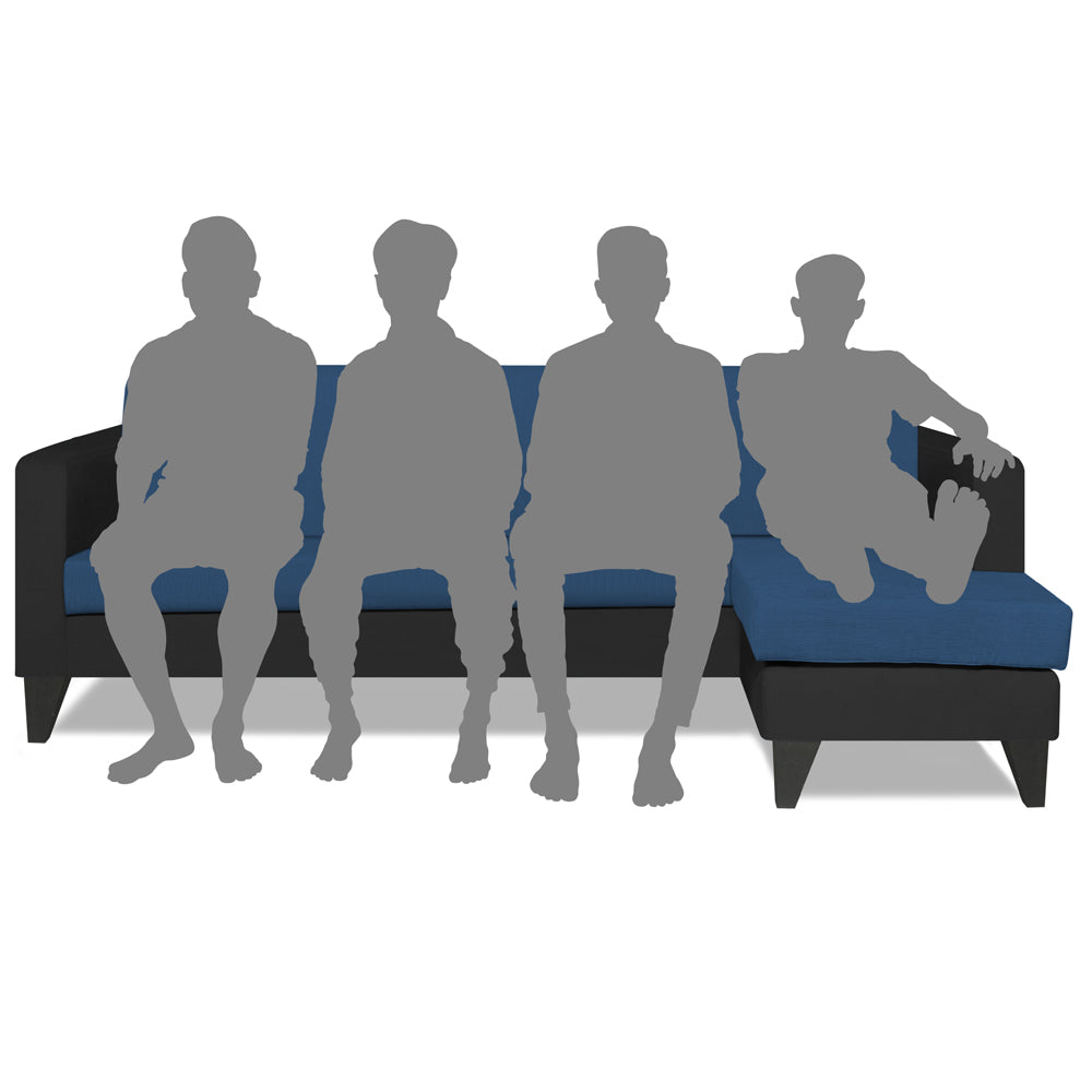 Adorn India Aladra L Shape Decent 5 Seater Sofa Set (Right Hand Side) (Blue & Black)