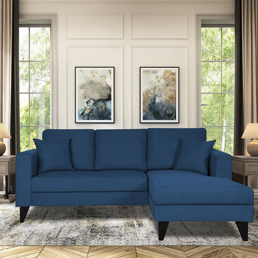 Adorn India Martin L Shape 4 Seater Sofa Set Plain (Right Hand Side) (Blue)