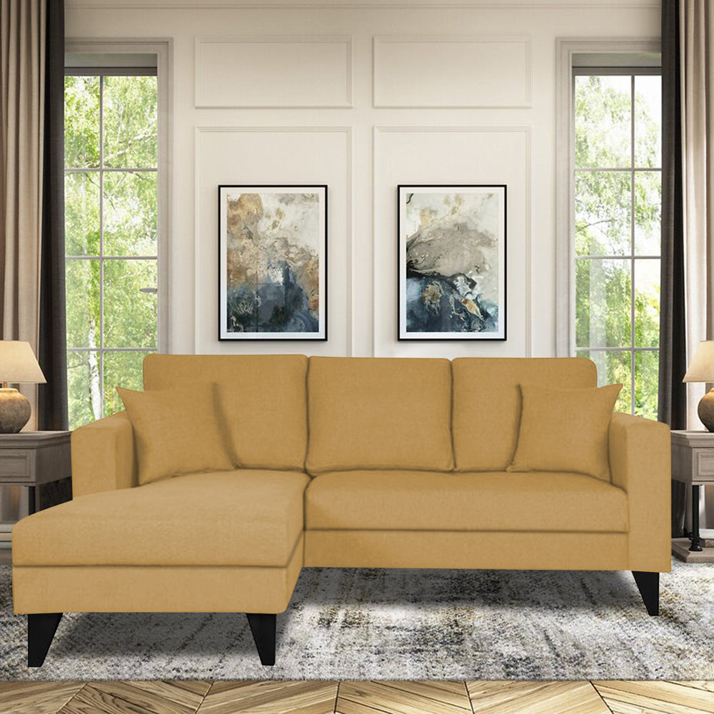 Adorn India Martin L Shape 4 Seater Sofa Set Plain (Left Hand Side (Beige) (3 Year Warranty)