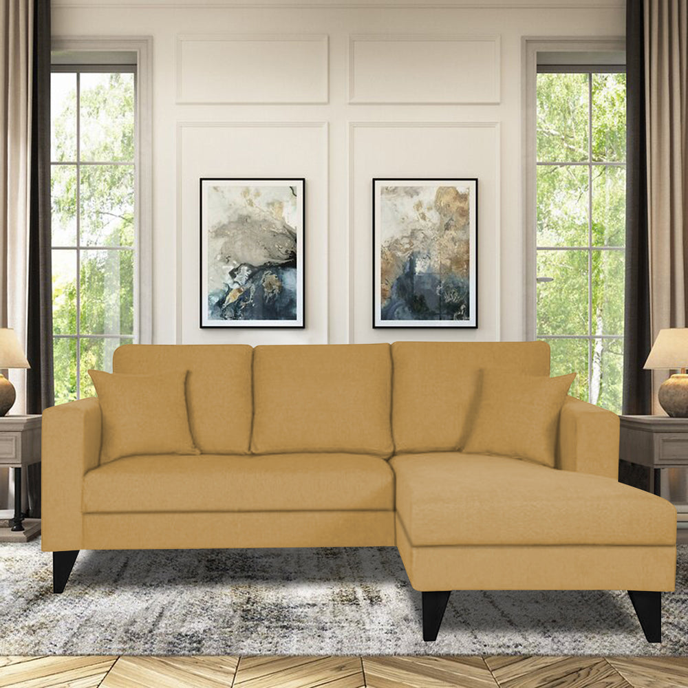 Adorn India Martin L Shape Right Hand Side Sofa Set Plain (Beige) 4 Seater (3 Year Warranty)
