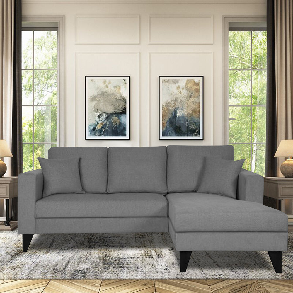 Adorn India Martin L Shape 4 Seater Sofa Set Plain (Right Hand Side) (Grey) (3 Year Warranty)