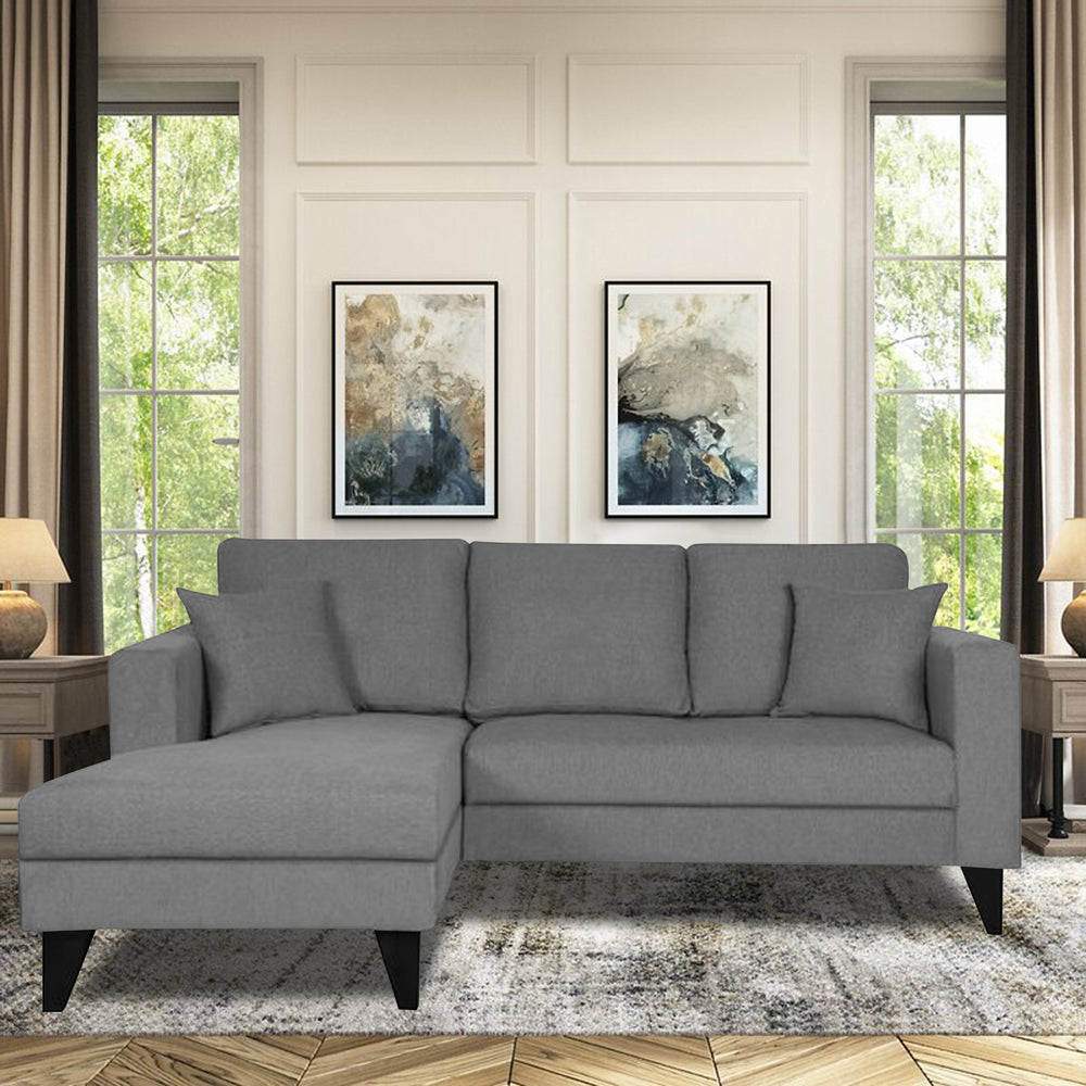 Adorn India Martin L Shape 4 Seater Sofa Set Plain (Left Hand Side) (Grey) (3 Year Warranty)