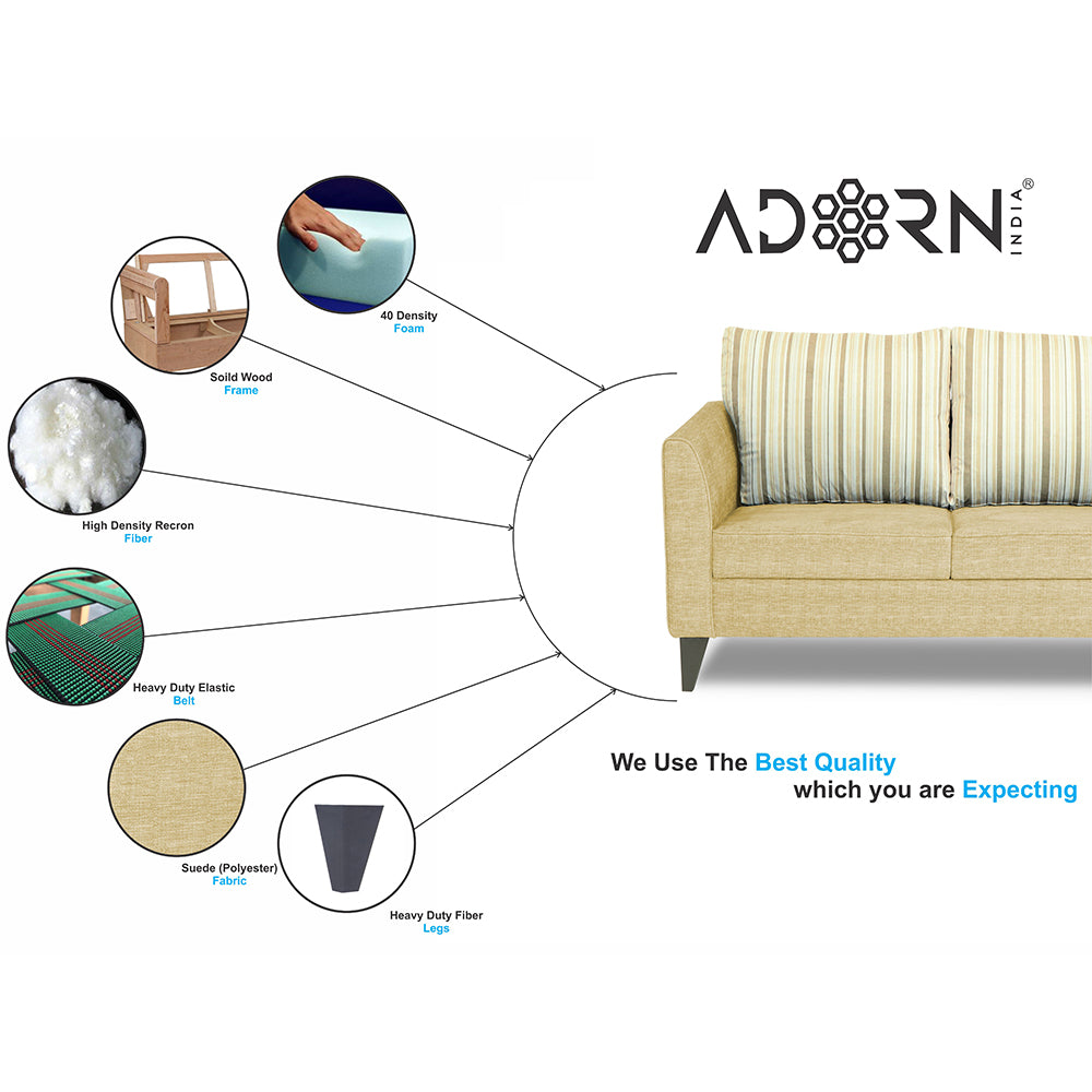 Adorn India Lawson Stripes 3+1+1 5 Seater Sofa Set with Centre Table (Beige)