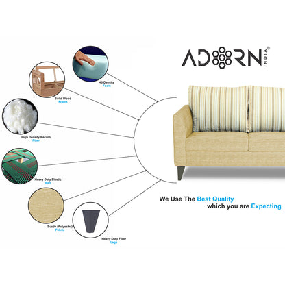 Adorn India Lawson Stripes 3+2+1 6 Seater Sofa Set with Centre Table (Beige)
