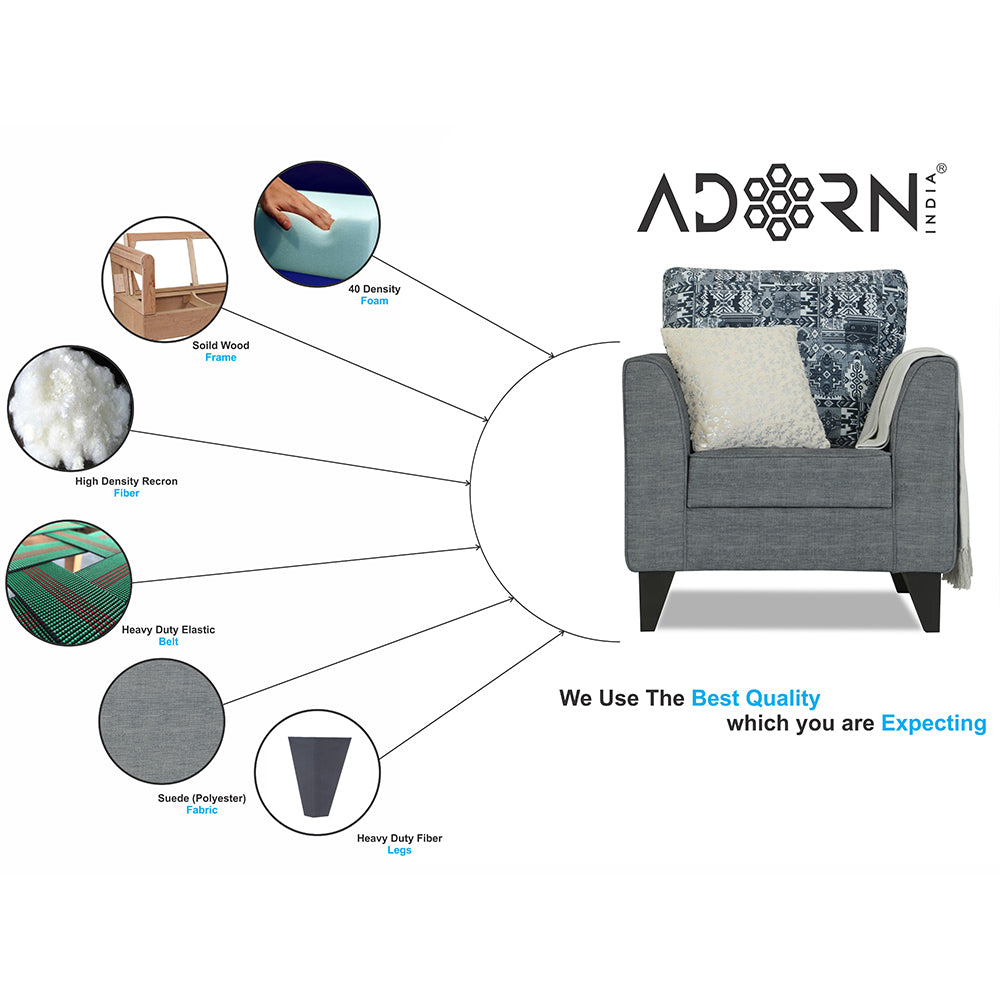 Adorn India Sheldon Crafty 1 Seater Sofa (Grey)