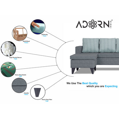 Adorn India Abington Stripes L Shape 5 Seater Sofa Set (Left Hand Side) (Grey)